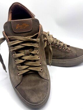 Goodman Brand Taupe Suede Sneakers Mens Sz 11.5 Italy Worn Heel Cushion Leather